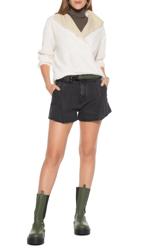 Casaco Sherpa Gola Dupla Animale Jeans