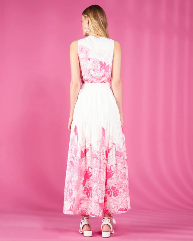 Conjunto Body e Saia Estampada Flores Skazi