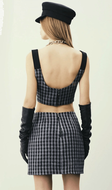 Conjunto Cropped E Mini Saia Xadrez S Club