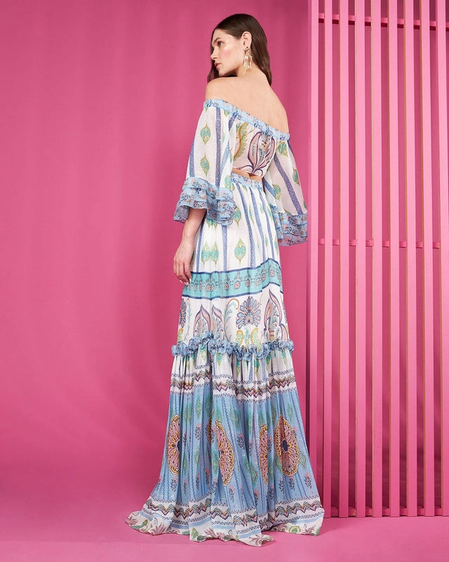 Conjunto Cropped e Saia Longa Estampada Skazi