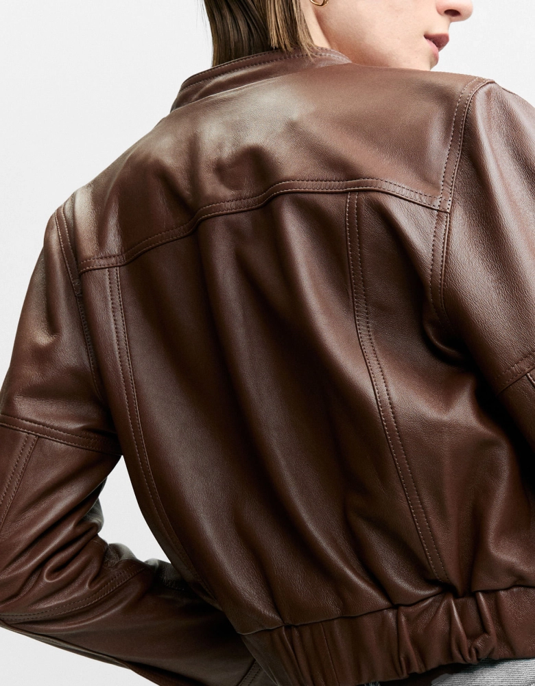 Jaqueta Bomber Couro Shoulder