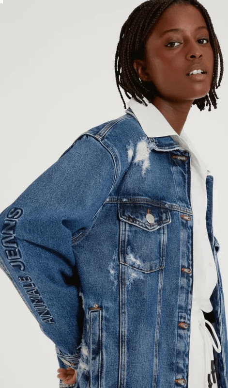 Jaqueta Jeans Trucker Puídos Embossing Animale