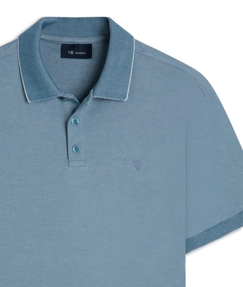 Polo Pima Interlock Azul Seco