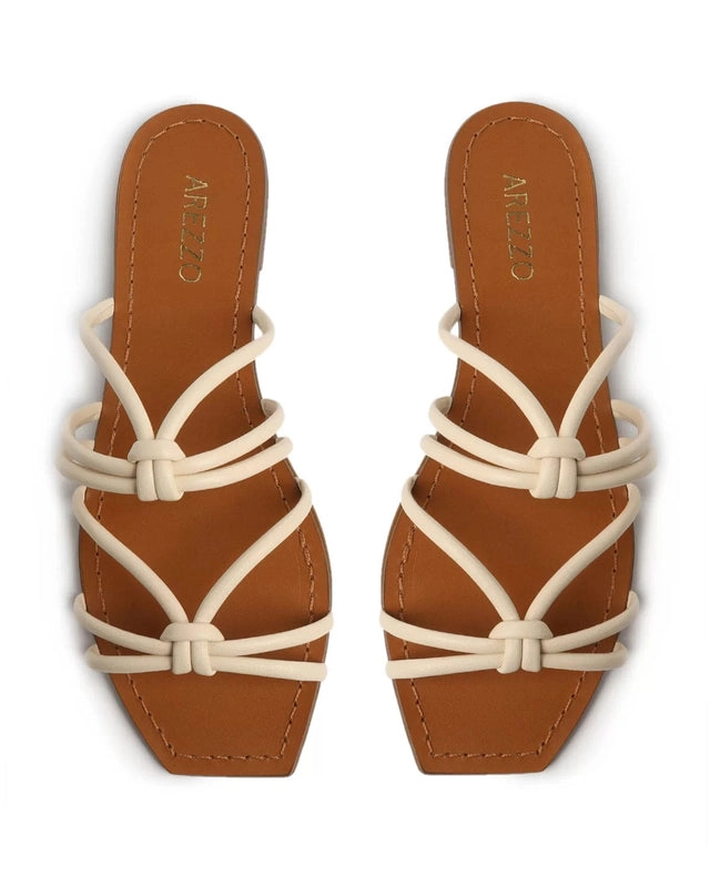 Rasteira Off-White Bico Quadrado Tiras Nós