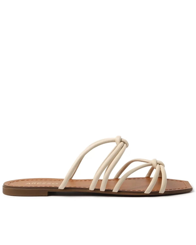 Rasteira Off-White Bico Quadrado Tiras Nós