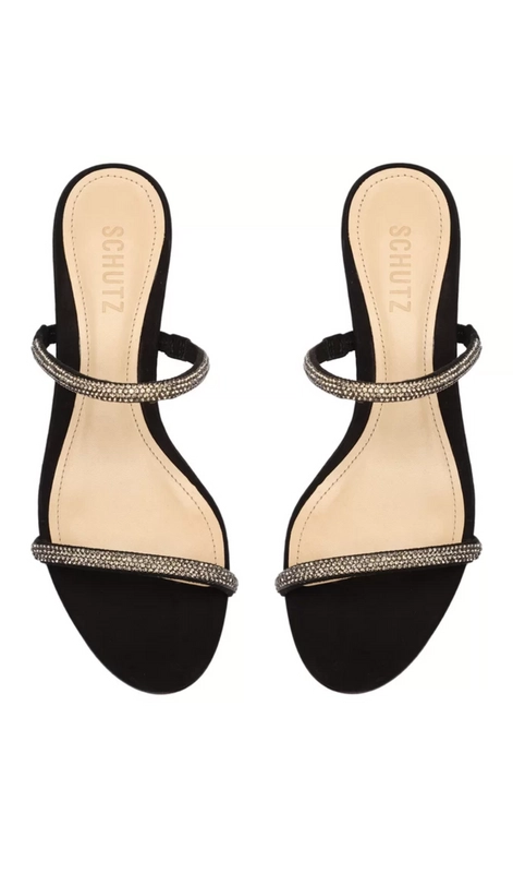 Sandália Mule Glam Nobuck 2x1 Salto Bloco Schutz