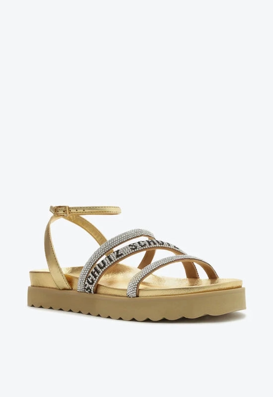 Sandália Papete Brilho Logo Dourado Schutz