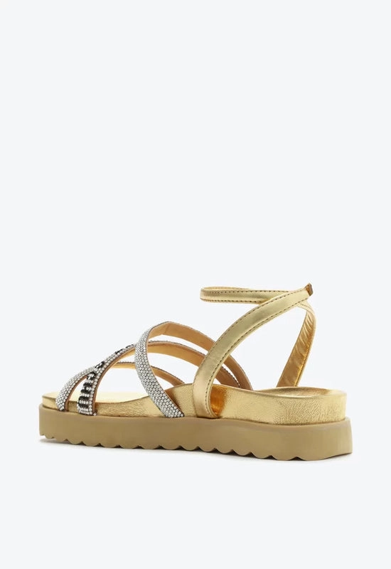 Sandália Papete Brilho Logo Dourado Schutz