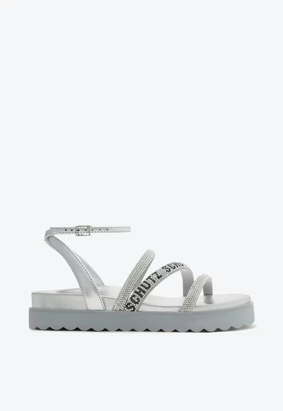 Sandália Papete Brilho Logo Prata Schutz