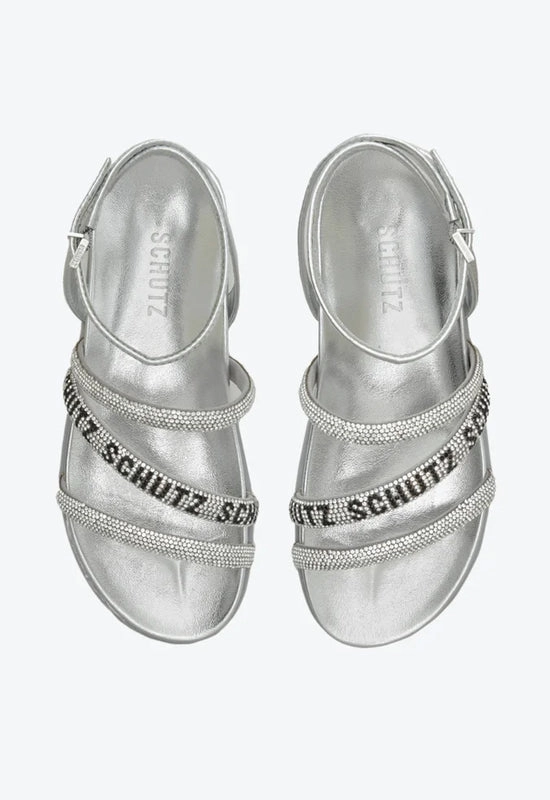 Sandália Papete Brilho Logo Prata Schutz