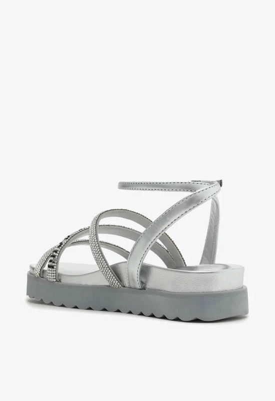 Sandália Papete Brilho Logo Prata Schutz