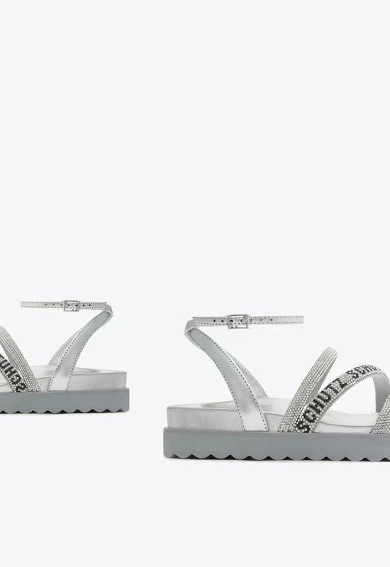 Sandália Papete Brilho Logo Prata Schutz