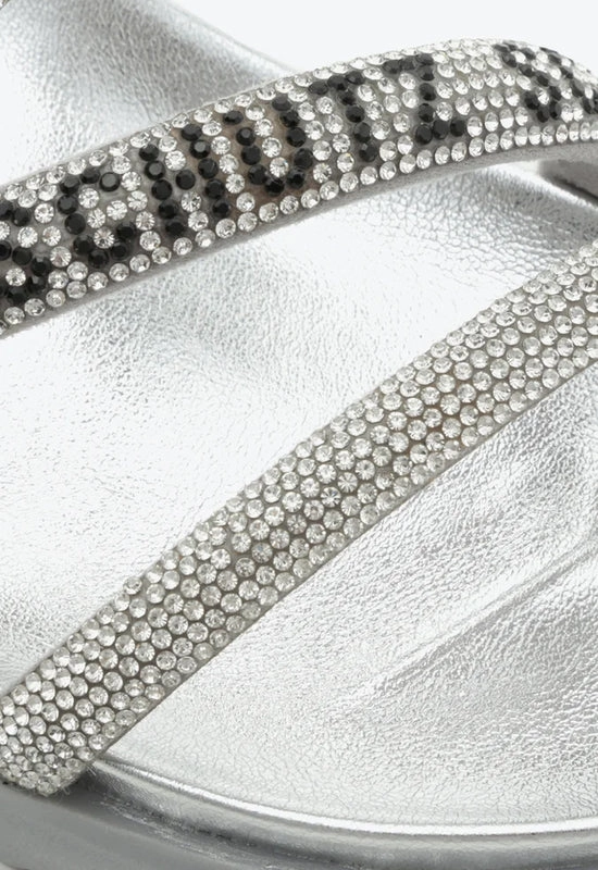 Sandália Papete Brilho Logo Prata Schutz