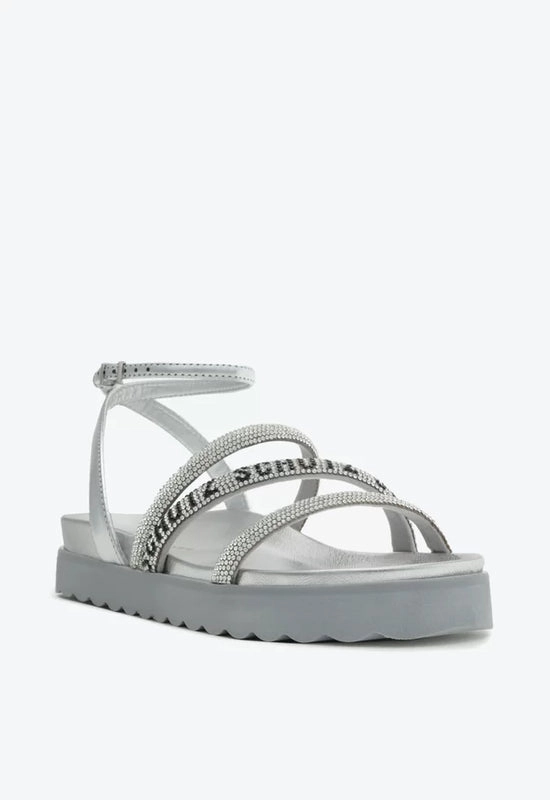 Sandália Papete Brilho Logo Prata Schutz