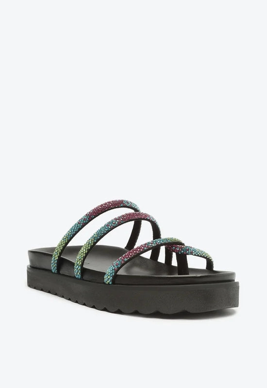 Sandália Papete Phoebe Sporty Preta Brilho Colorido Schutz