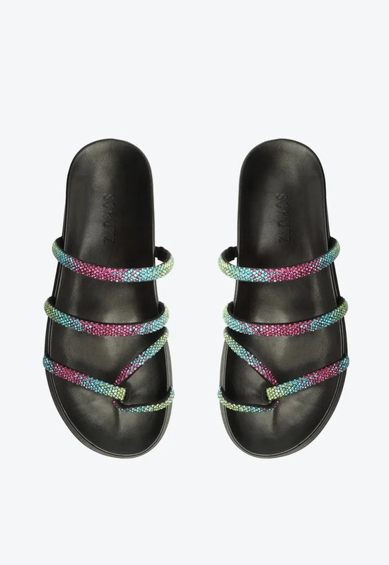 Sandália Papete Phoebe Sporty Preta Brilho Colorido Schutz