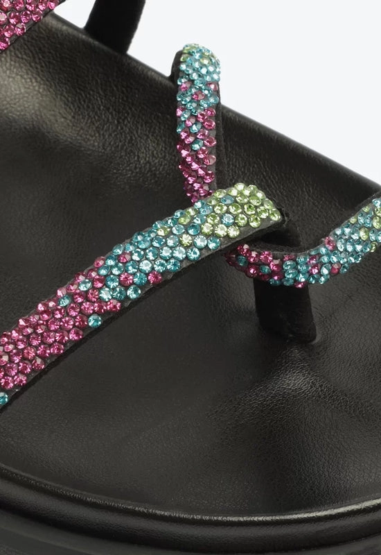 Sandália Papete Phoebe Sporty Preta Brilho Colorido Schutz