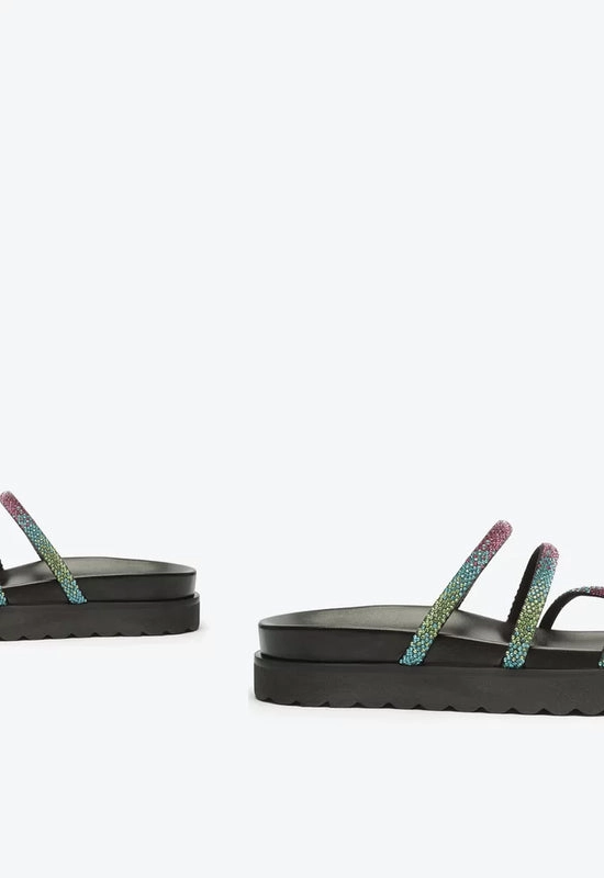 Sandália Papete Phoebe Sporty Preta Brilho Colorido Schutz