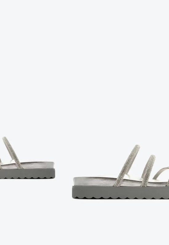 Sandália Papete Phoebe Sporty Tratorada Brilho Prata Schutz