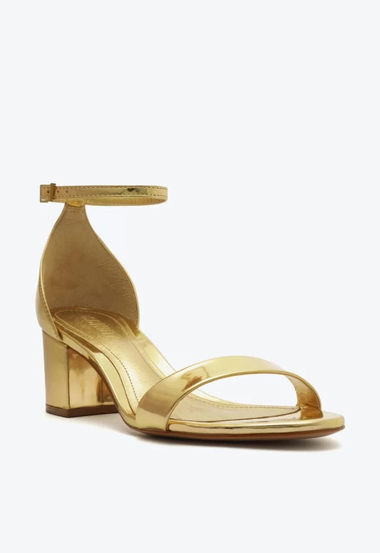 Sandália Salto Bloco Metalizada Dourada Schutz