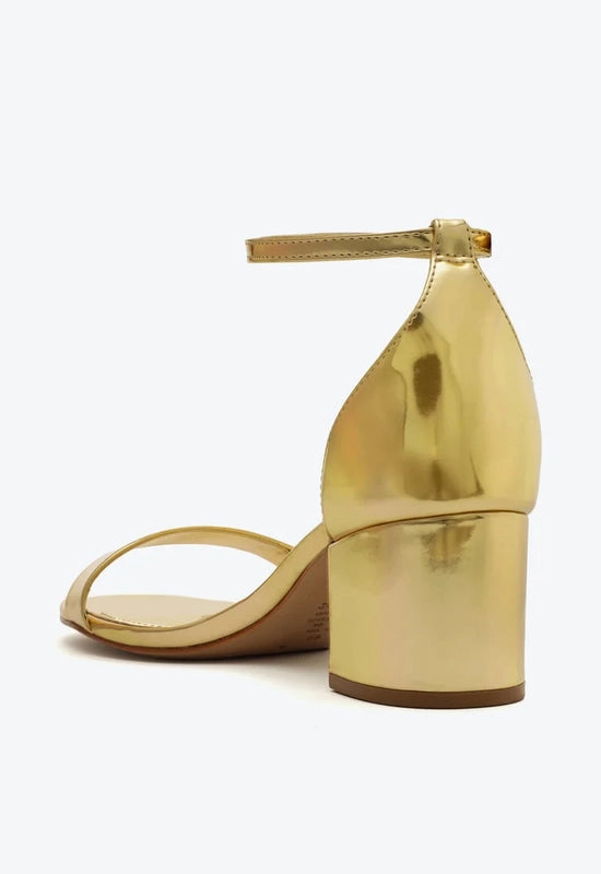 Sandália Salto Bloco Metalizada Dourada Schutz