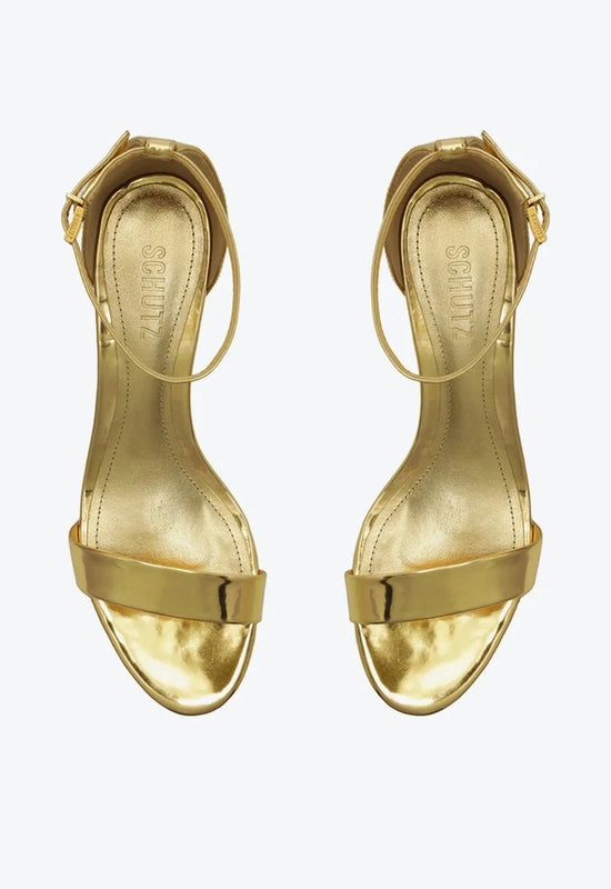 Sandália Salto Bloco Metalizada Dourada Schutz