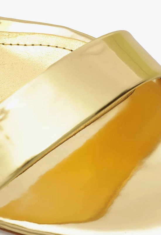 Sandália Salto Bloco Metalizada Dourada Schutz