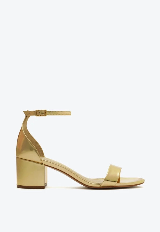 Sandália Salto Bloco Metalizada Dourada Schutz