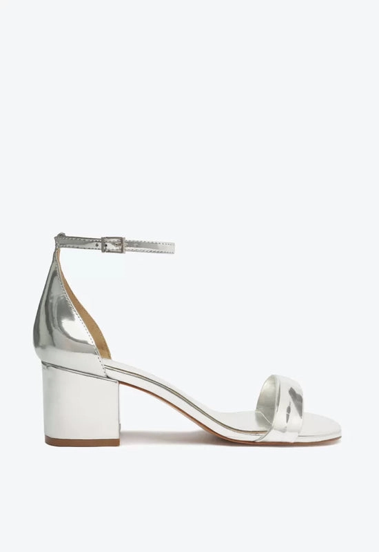 Sandália Salto Bloco Metalizada Prata Schutz