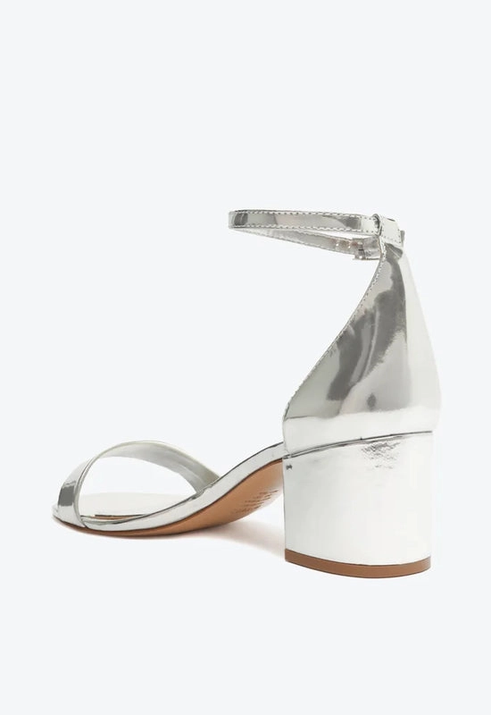 Sandália Salto Bloco Metalizada Prata Schutz