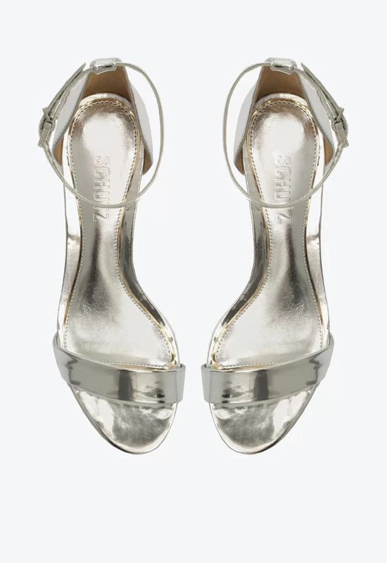 Sandália Salto Bloco Metalizada Prata Schutz