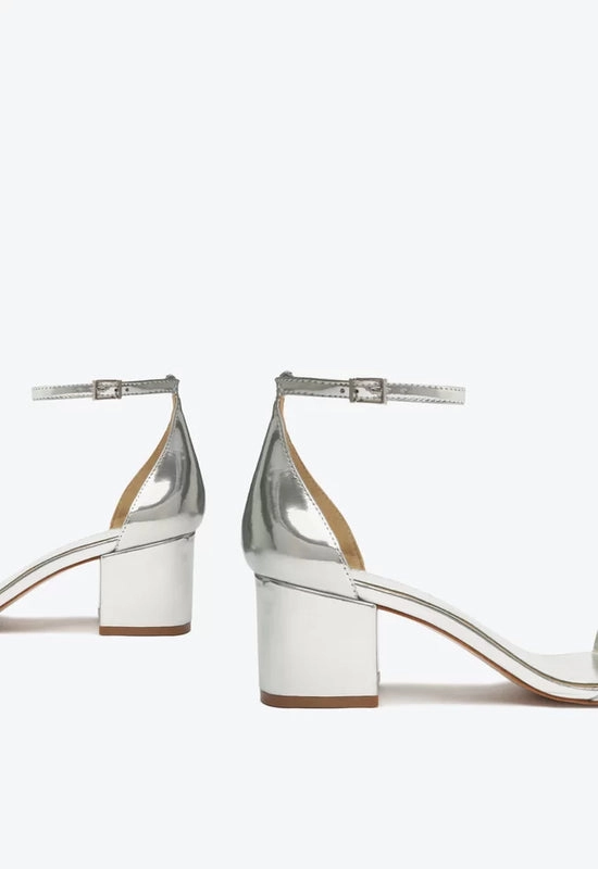 Sandália Salto Bloco Metalizada Prata Schutz