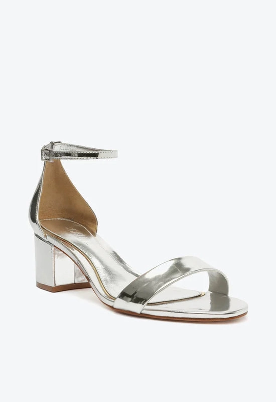 Sandália Salto Bloco Metalizada Prata Schutz