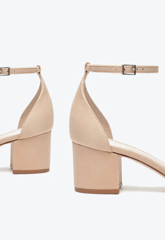 Sandália Salto Bloco Nobuck Bege Schutz