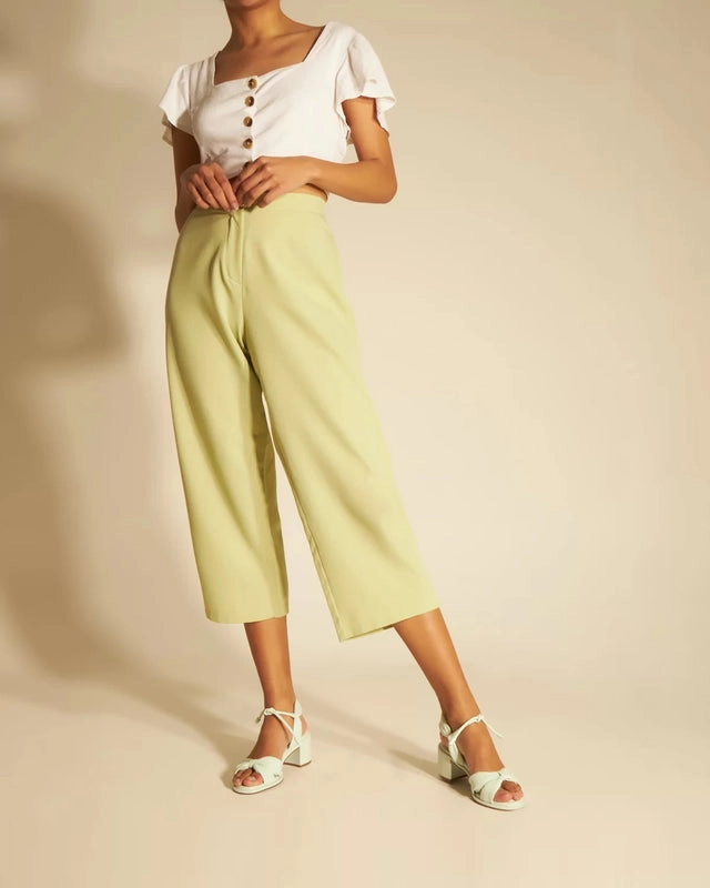 Sandália Verde Couro Bloco Amarração Comfy
