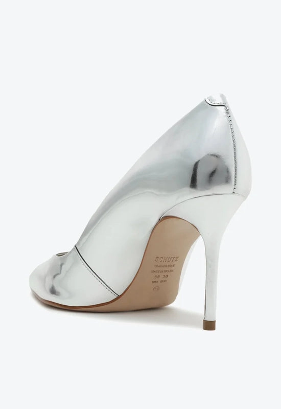 Sapato Scarpin Couro Prata Schutz