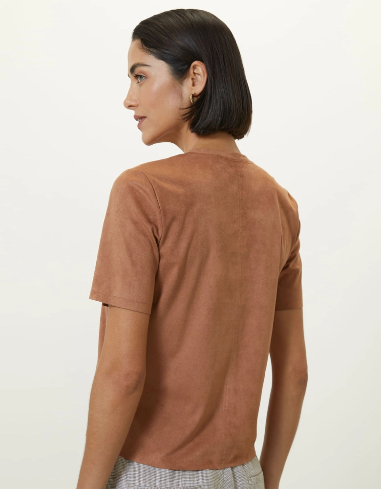 T- Shirt Suede Decote V Shoulder