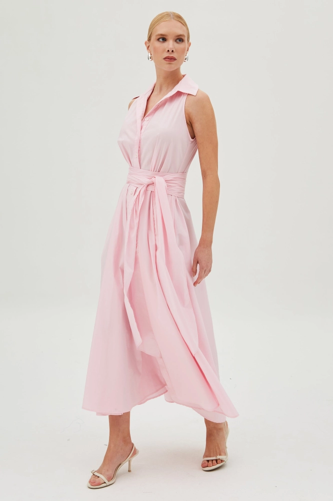 VESTIDO CHEMISE COM FAIXA PARA AMARRACAO E BOTOES