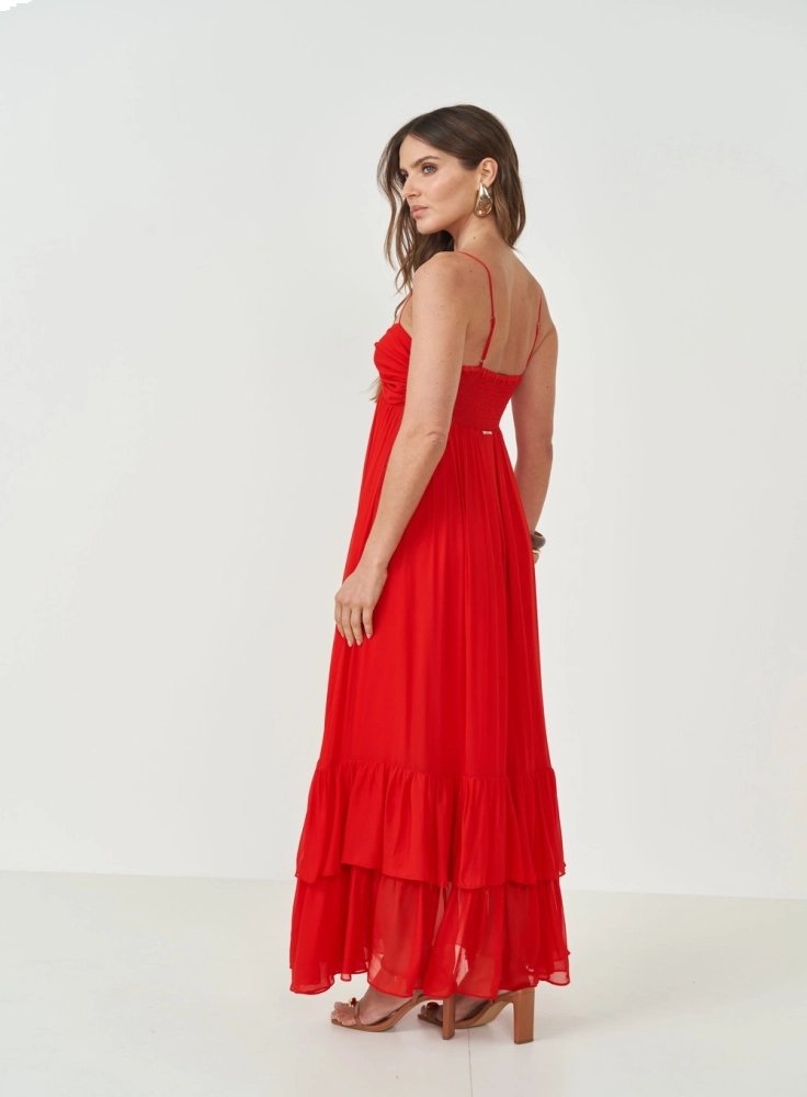 Vestido Comfort Longo Com Babados