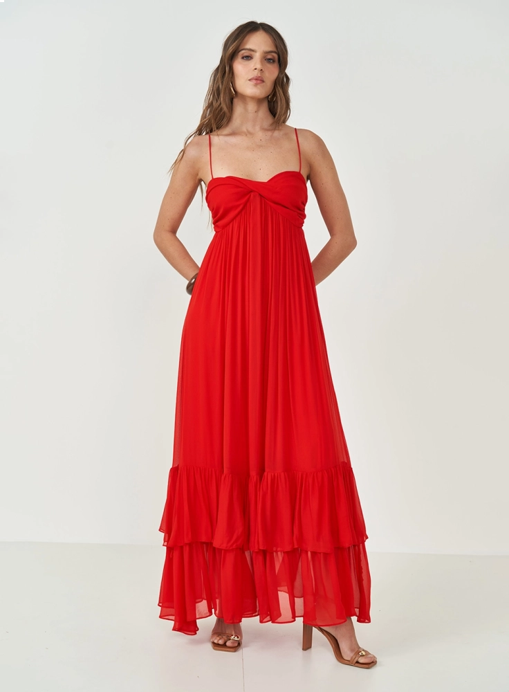 Vestido Comfort Longo Com Babados