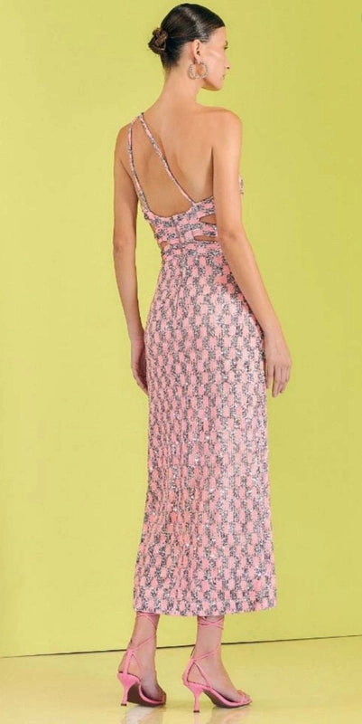 Vestido Corpo Vazado Paete Midi