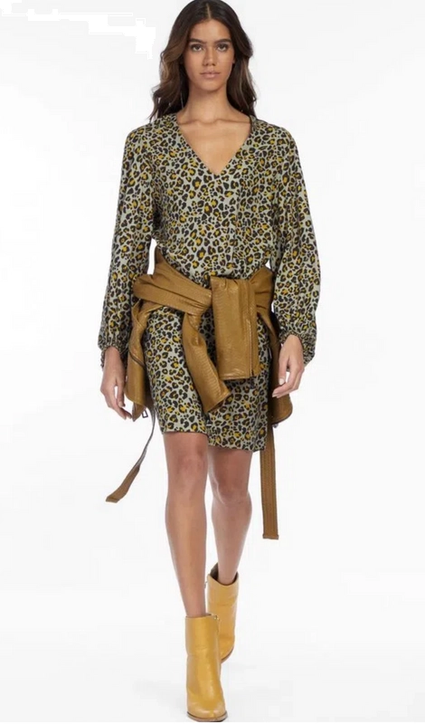 Vestido de Viscose Curto Estampado Com Manga Bufante