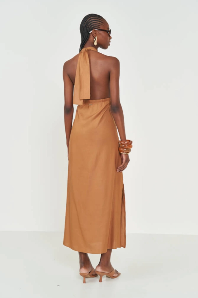 Vestido Em Linho Frente Única