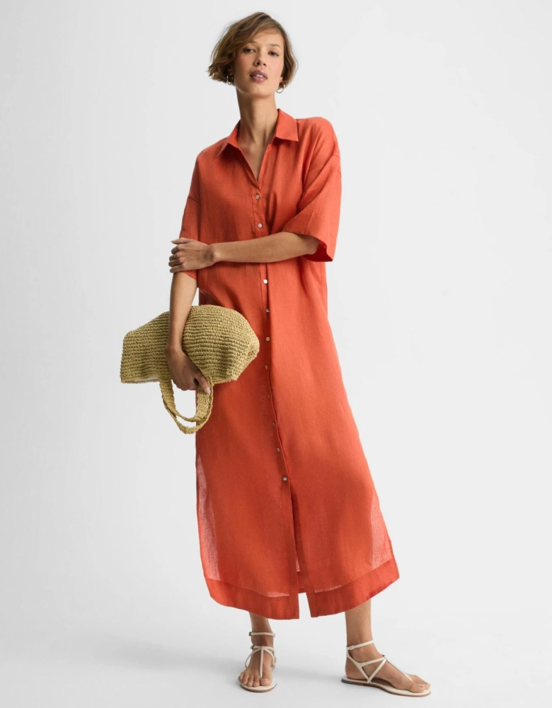 Vestido Linho Chemise shoulder