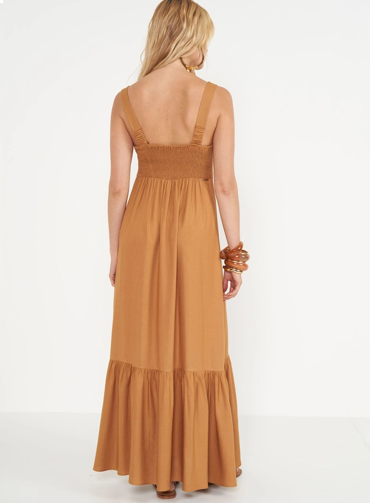 Vestido Longo Evasê Em Linho