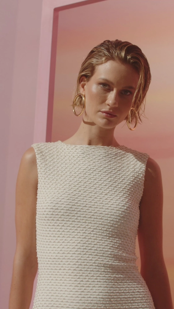 VESTIDO LONGO MALHA GAVEA OFF WHITE