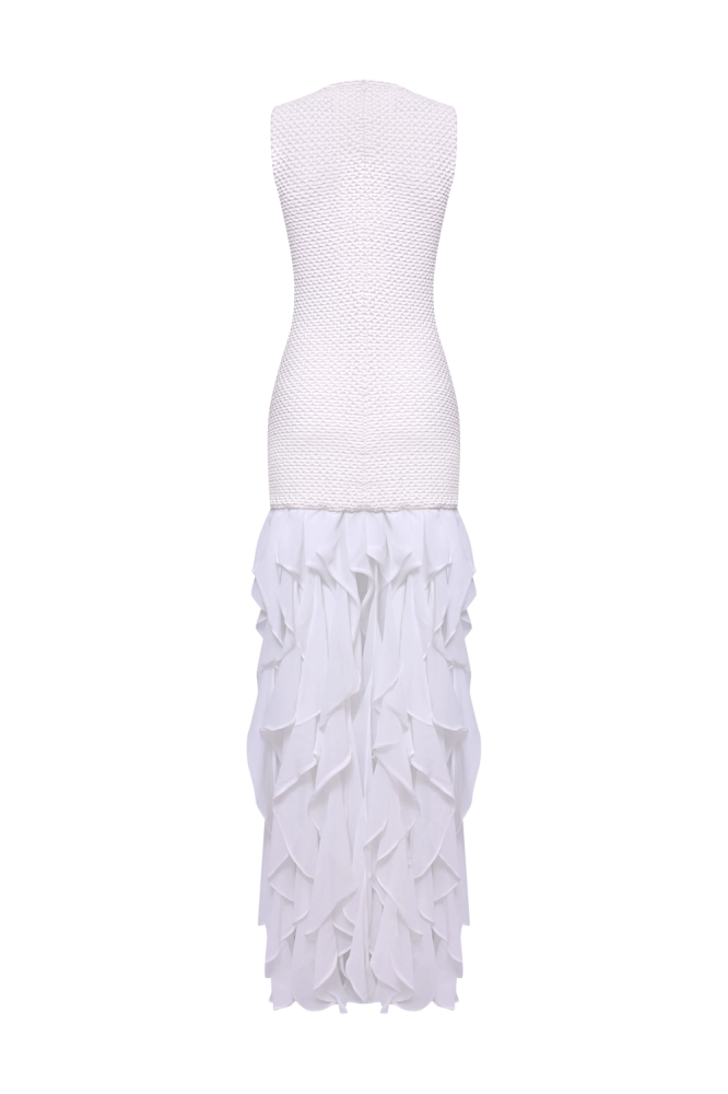 VESTIDO LONGO MALHA GAVEA OFF WHITE