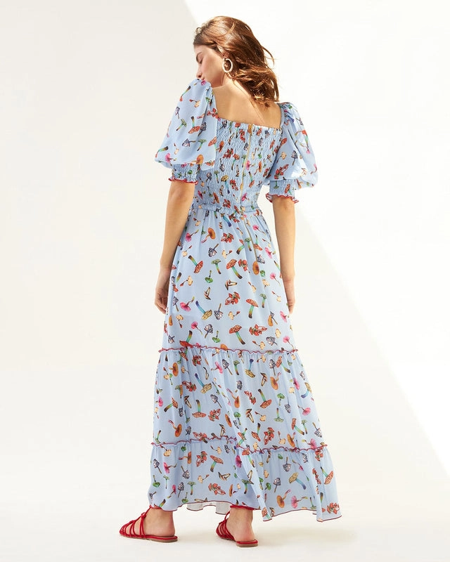 Vestido MC Bufante Midi Cordão Decote/Cintura Skazi