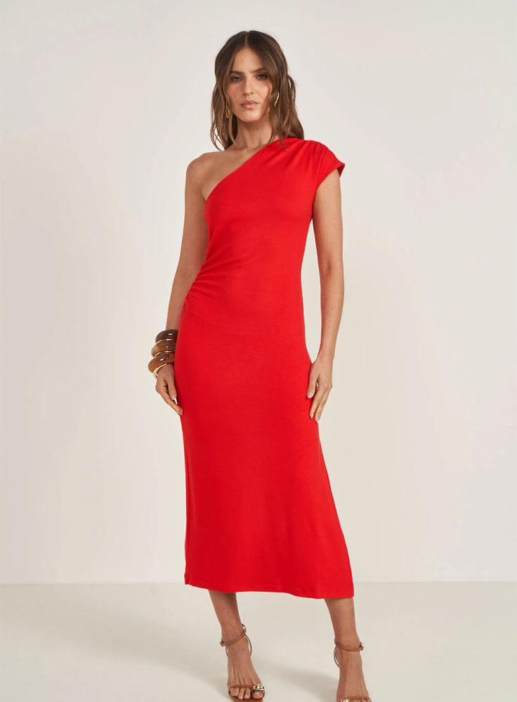 Vestido Midi Assimétrico Uma Manga Drapeado colcci