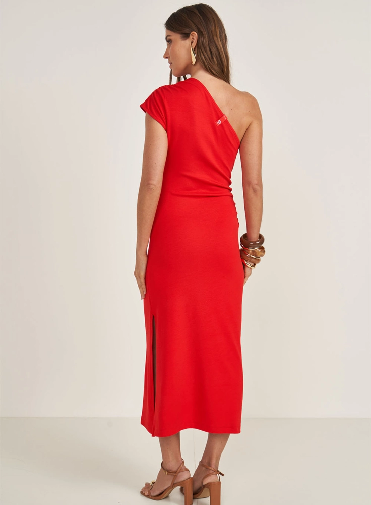 Vestido Midi Assimétrico Uma Manga Drapeado colcci